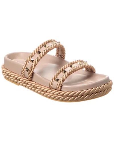Valentino Garavani Valentino Rockstud 20 Leather Sandal In Brown