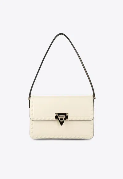 Valentino Garavani Rockstud 23 Leather Shoulder Bag In Ivory