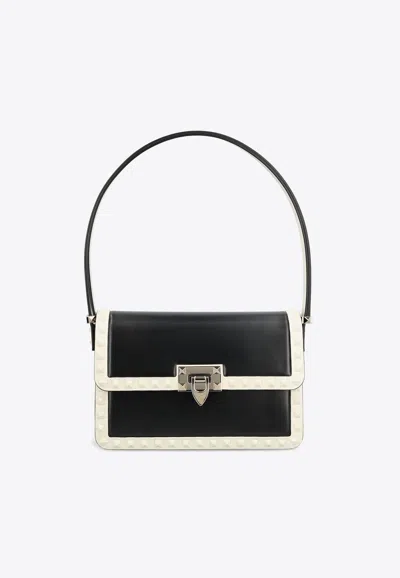 Valentino Garavani Rockstud 23 Leather Shoulder Bag In Monochrome