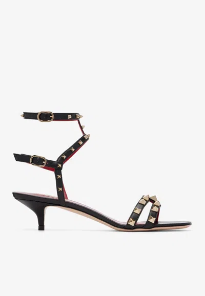 Valentino Garavani Rockstud 25 Kitten Heel Sandals In Black