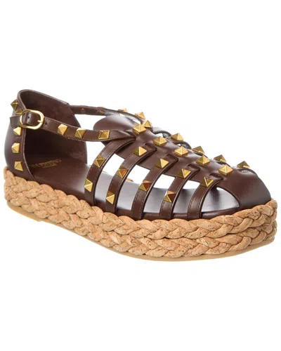 Valentino Garavani Valentino Rockstud 30 Leather Platform Sandal In Brown