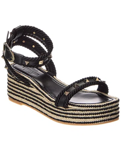 Valentino Garavani Valentino Rockstud 45 Leather Wedge Sandal In Black