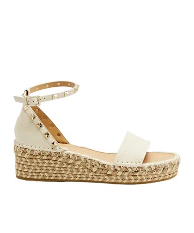Valentino Garavani Rockstud 50 Leather Wedge Espadrilles In Neutral