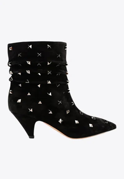 Valentino Garavani Rockstud 50 Suede Ankle Boots In Black