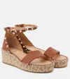 Valentino Rockstud 55 Grainy Leather Platform Sandal In Brown