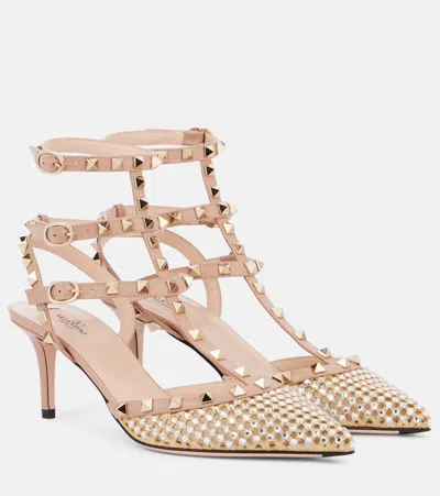 Valentino Garavani Rockstud 60 Embellished Leather Slingback Pumps In Neutrals