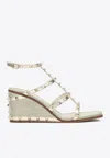 Valentino Rockstud Wedge Sandals In Platinum Color