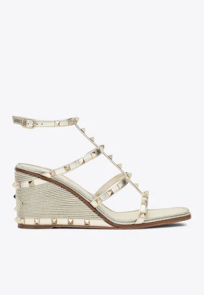 Valentino Garavani Rockstud 60 Laminated Leather Wedge Sandals
