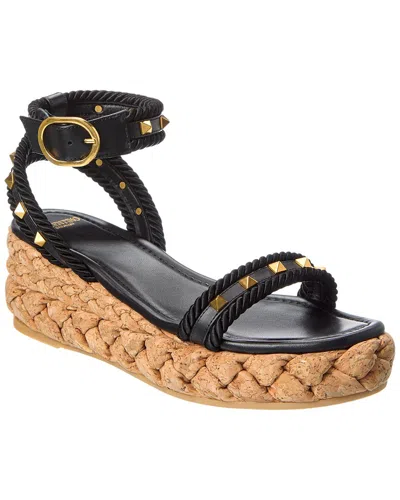 Valentino Garavani Valentino Rockstud 60 Leather Espadrille In Black