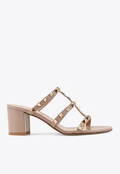 Valentino Garavani Rockstud 60 Leather Mules In Neutral