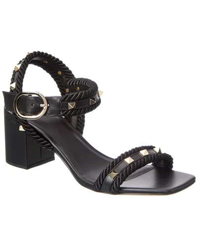 Valentino Garavani Valentino Rockstud 60 Leather Sandal In Black