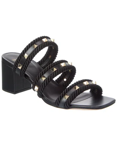 Valentino Garavani Valentino Rockstud 60 Leather Sandal In Black