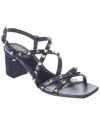 Valentino Garavani Rockstud Calfskin Sandal With Straps 60mm Woman Black 38 In Blue