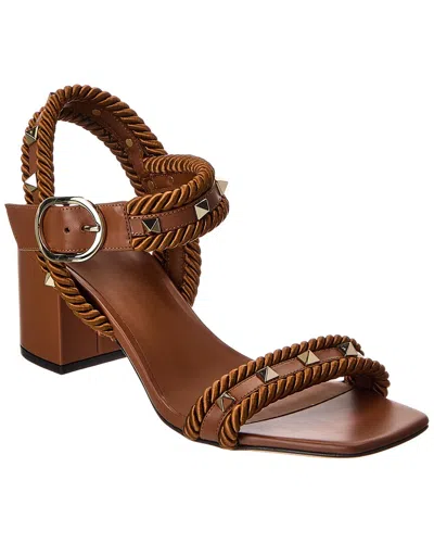 Valentino Garavani Valentino Rockstud 60 Leather Sandal In Brown