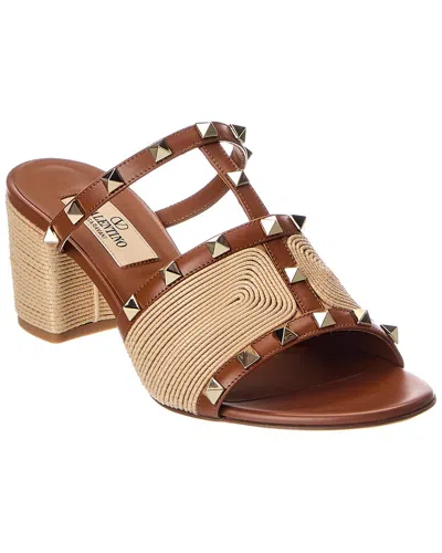 Valentino Garavani Valentino Rockstud 60 Leather Sandal In Brown