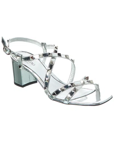 Valentino Garavani Valentino Rockstud 60 Leather Sandal In Gray
