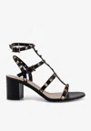 Valentino Rockstud Caged 60 Leather Ankle Strap Sandal In Black