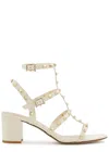 Valentino Rockstud Caged 60 Leather Ankle Strap Sandal In Ivory