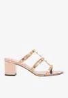 Valentino Women Pink Rockstud Leather Heels, 4.5 Luxury Pumps & Heels For Women Darveys In Pink