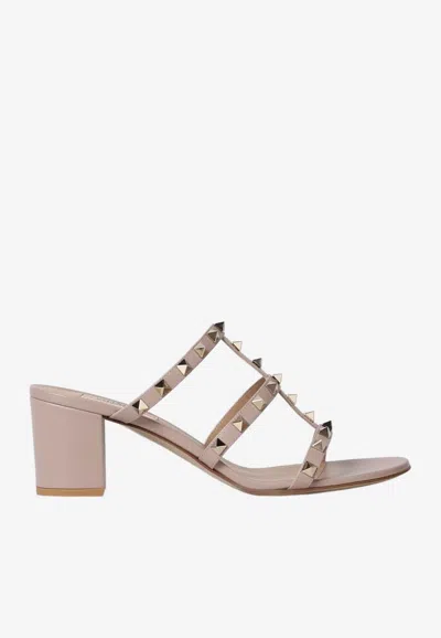 Valentino Garavani Rockstud 60 Sandals In Calf Leather In Blush
