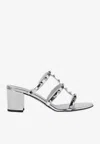 Valentino Rockstud 60 Sandals In Mirror Leather In Silver