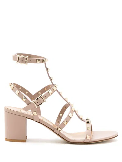 Valentino Garavani Studded Leather Block Heel Sandals In Light Pink