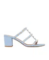 Valentino Garavani Rockstud Calfskin Leather Slide Sandal 60 Mm Woman Porcelain Blue 41 In Blue