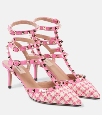 Valentino Garavani Rockstud 65 Bouclé-trimmed Leather Pumps In Pink