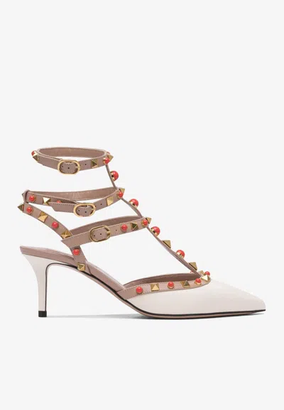 Valentino Garavani Rockstud 65 Leather Cage Pumps In White