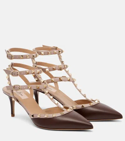 Valentino Garavani Rockstud Leather Slingback Sandals In Brown