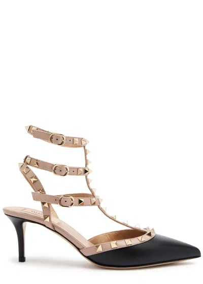 Valentino Garavani Valentino Rockstud Caged 65 Patent Ankle Strap Pump In Animal Print
