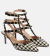 Valentino Rockstud 65 Leather-trimmed Tweed Pumps In Black