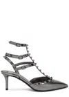 Valentino Rockstud Caged 65 Leather Ankle Strap Pump In Silver
