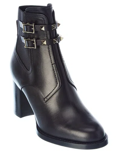 Valentino Garavani Valentino Rockstud 70 Leather Bootie In Black