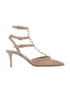 Valentino Rockstud 70mm  Leather Pumps In Nude