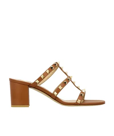 Valentino Garavani Valentino Rockstud Caged 60 Leather Sandal In Brown