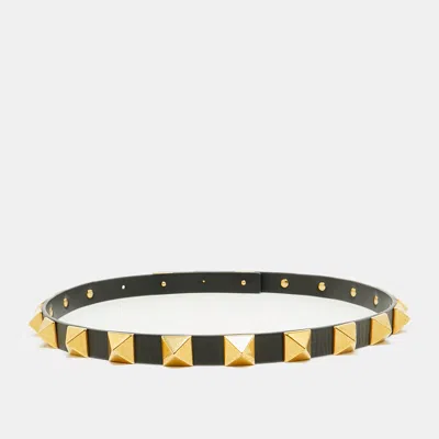 Pre-owned Valentino Garavani Rockstud 75 Cm Slim Belt Black Leather
