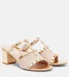 Valentino Rockstud 80 Leather-trimmed Mules In Neutral