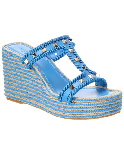 Valentino Garavani Valentino Rockstud 80 Leather Wedge Sandal In Blue