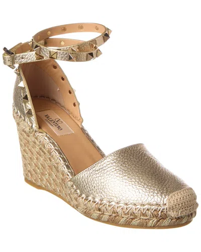 Valentino Garavani Leather Espadrille Wedges 85 In Gold