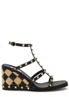 Valentino Rockstud Caged 90 Leather Ankle Strap Wedge Sandal In Black