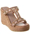 Valentino Garavani Womens Beige Rockstud Braided Leather Wedge Sandals