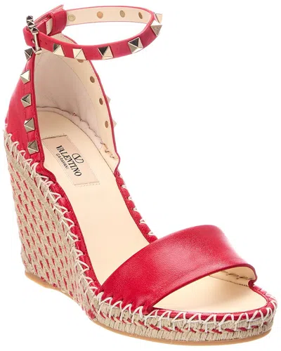 Valentino Garavani Valentino Rockstud 90 Leather Wedge Sandal In Red