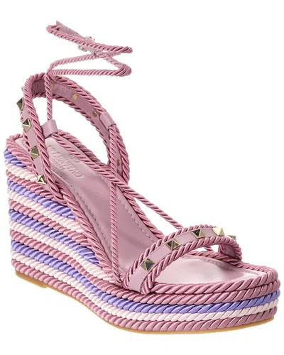Valentino Garavani Valentino Rockstud 90 Woven Rope & Leather Wedge Sandal