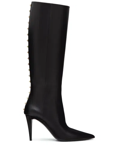 Valentino Garavani Rockstud Leather Knee-high Boots In Black