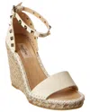 Valentino Rockstud 95 Grainy Leather Wedge Sandal