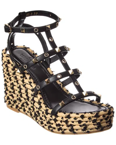 Valentino Garavani Valentino Rockstud 95 Leather Wedge Sandal In Black