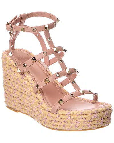 Valentino Garavani Valentino Rockstud 95 Leather Wedge Sandal In Pink