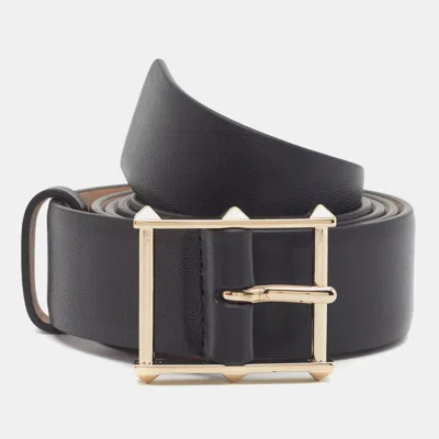 Pre-owned Valentino Garavani Rockstud 95cm Buckle Belt Black Leather