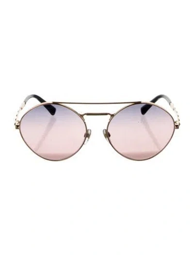 Pre-owned Valentino Rockstud Accents Aviator Sunglasses In Gold